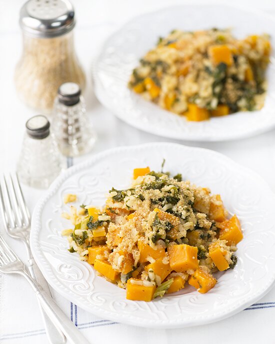 Easy Vegan Butternut Squash & Kale Risotto with Cheesy Almond Parmesan | A Dash of Compassion