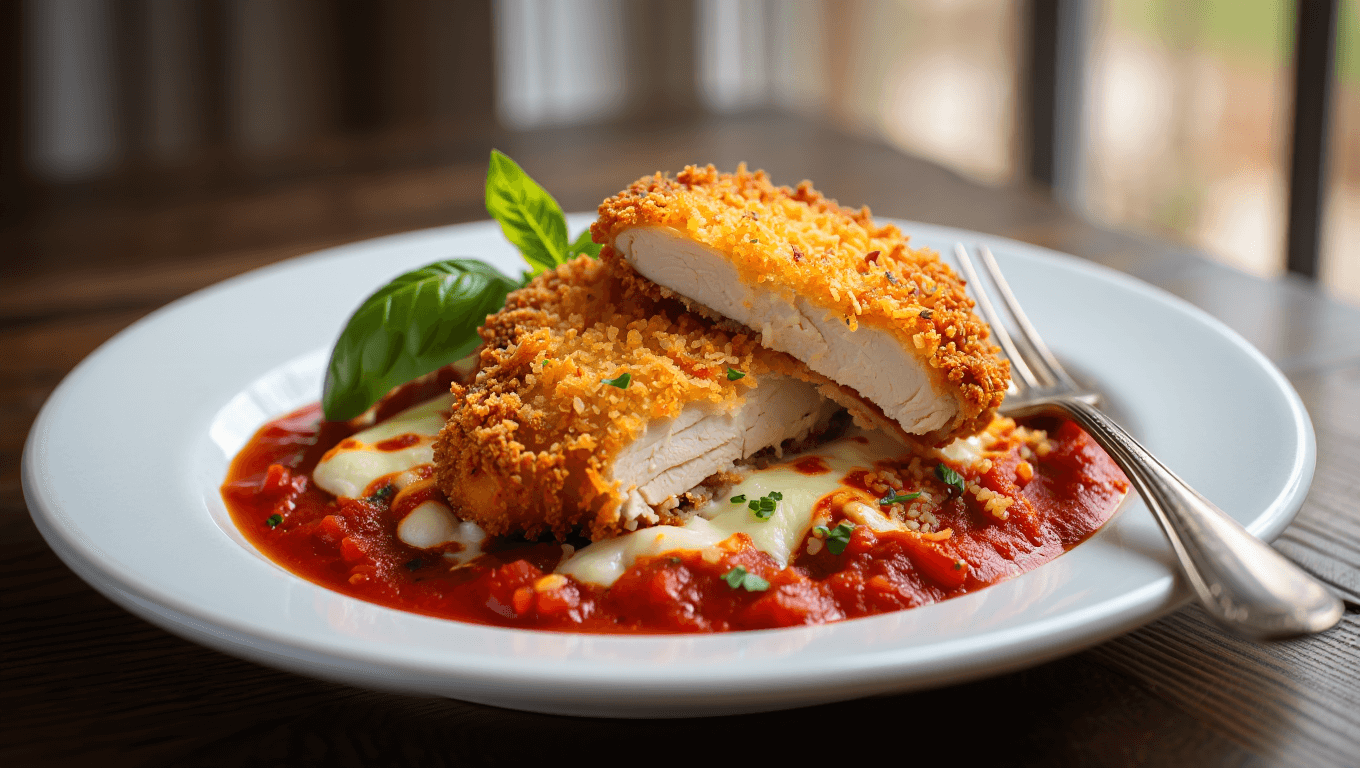 easy chicken parm on a plate