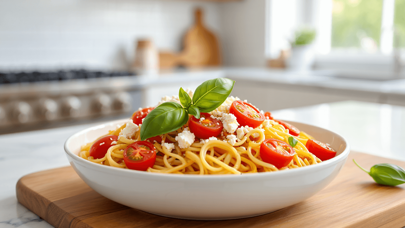 Fresh Tomato and Feta Pasta from Our Best Bites