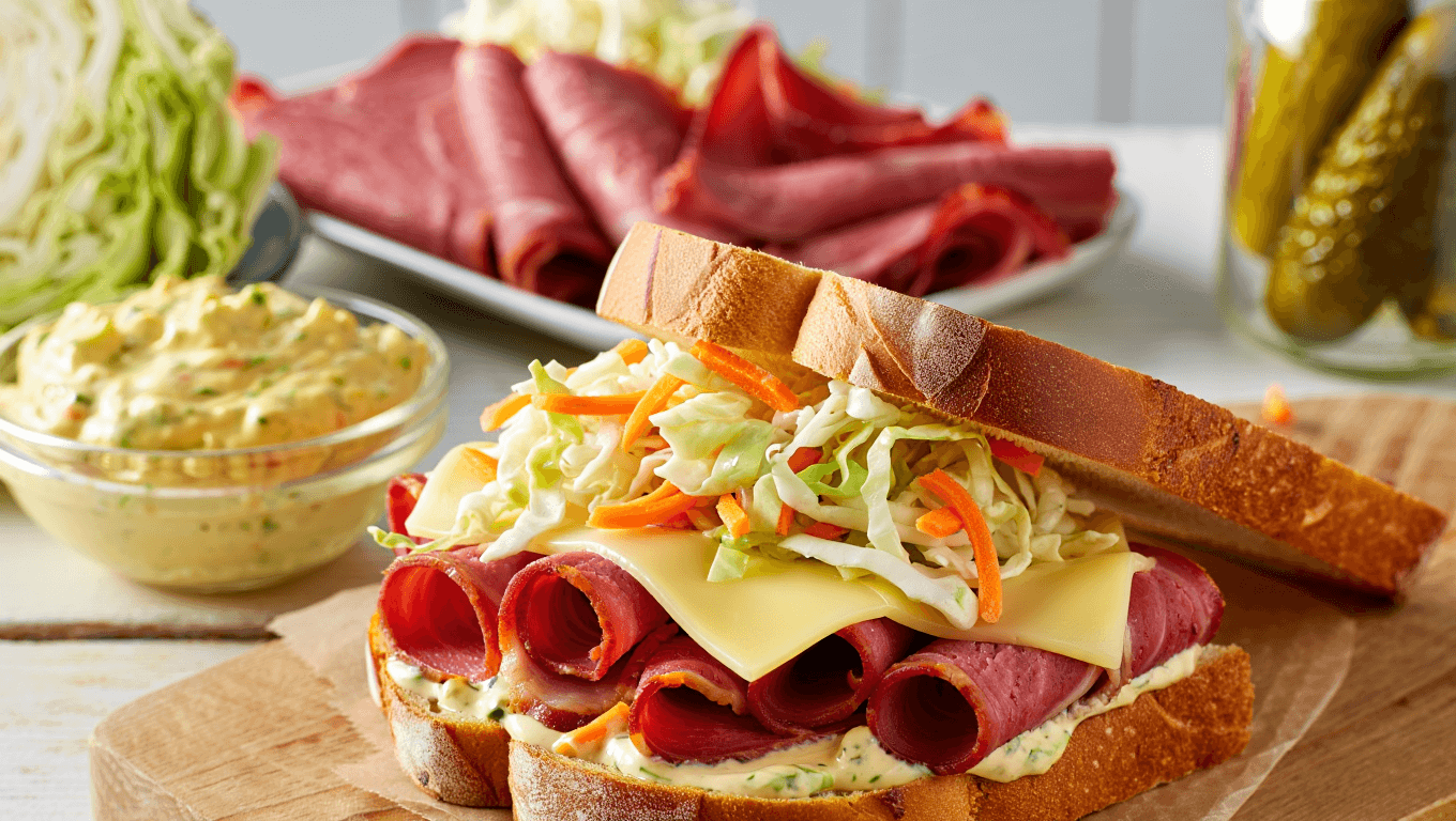 corned beef sandwich on plate