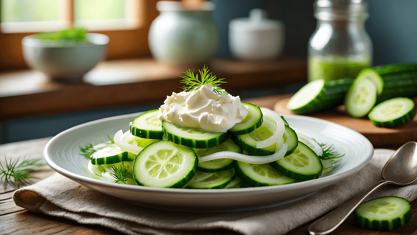 Hungarian Cucumber Salad With Sour Cream (Tejfölös Uborkasaláta)