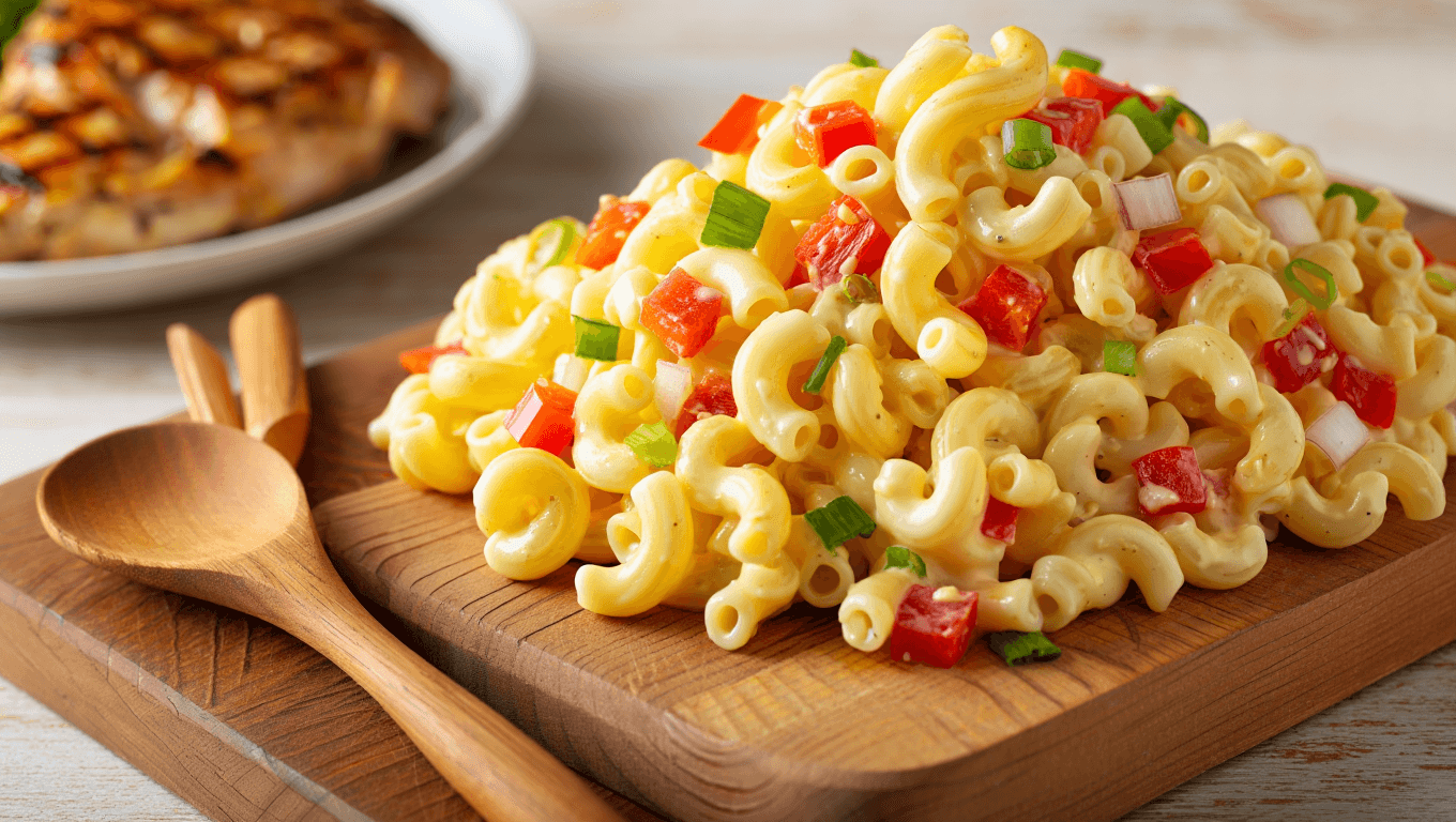 hawaiian macaroni salad in a white bowl