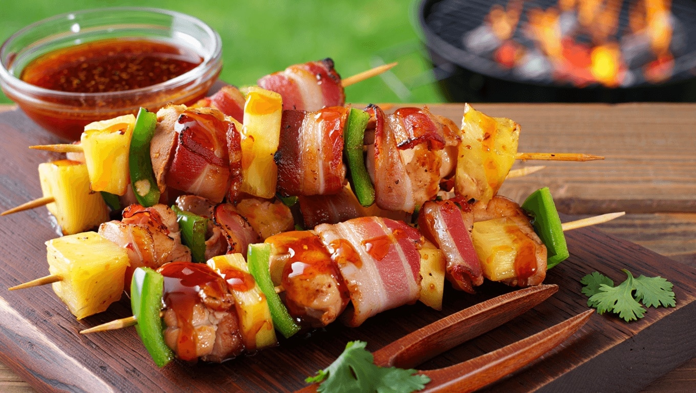 Bacon-Wrapped Teriyaki Chicken Skewers