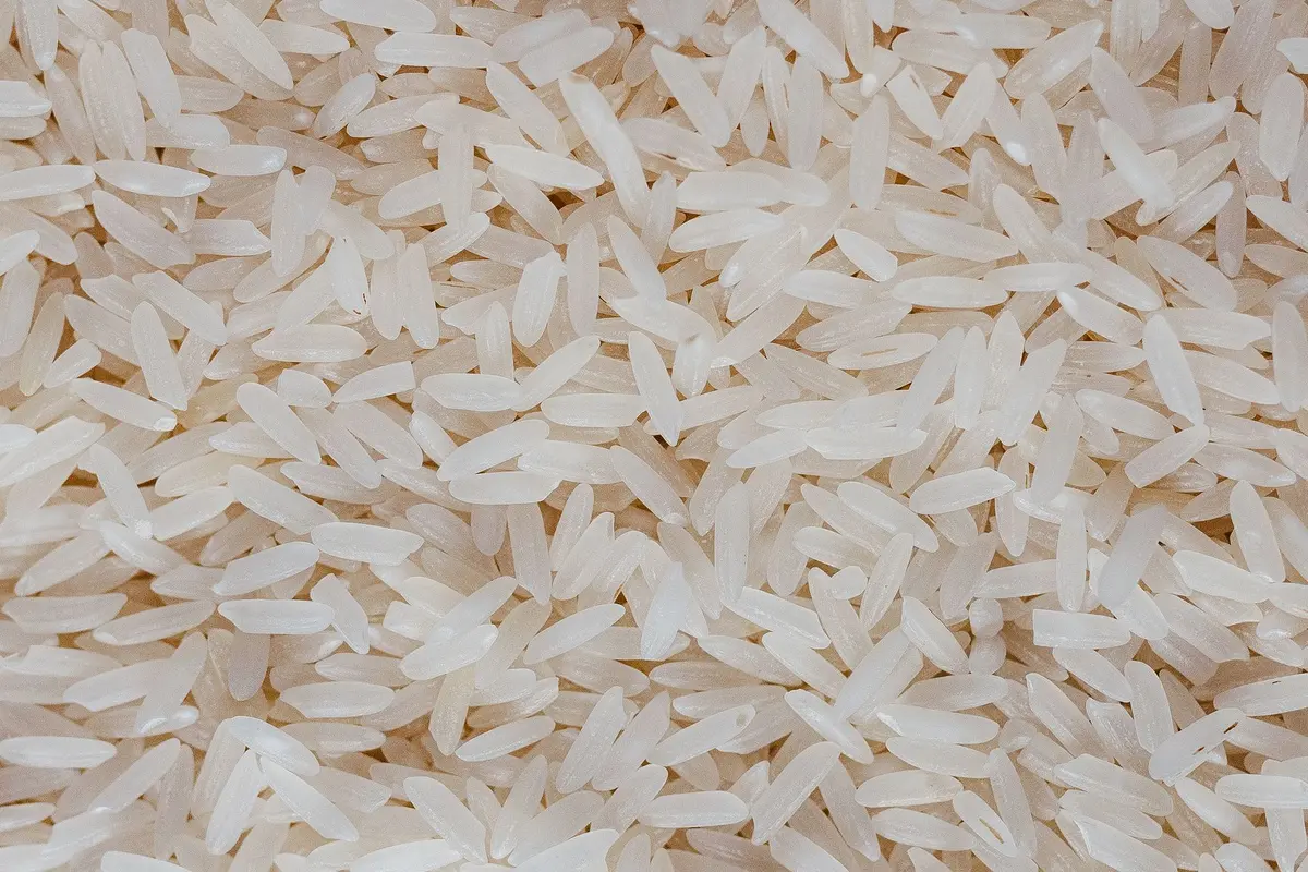 Jasmine rice and coconut milk being added to a rice cooker bowl