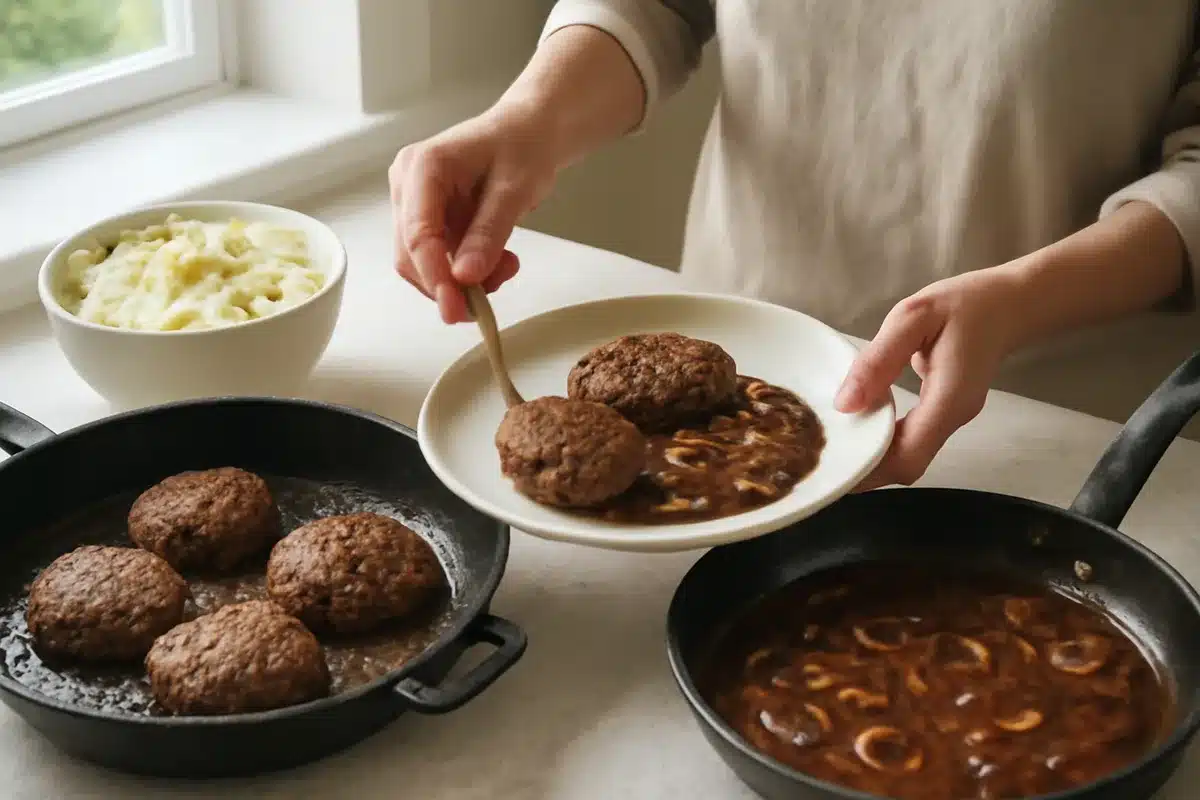 Easy hamburger steak with onion and mushroom gravy recipe