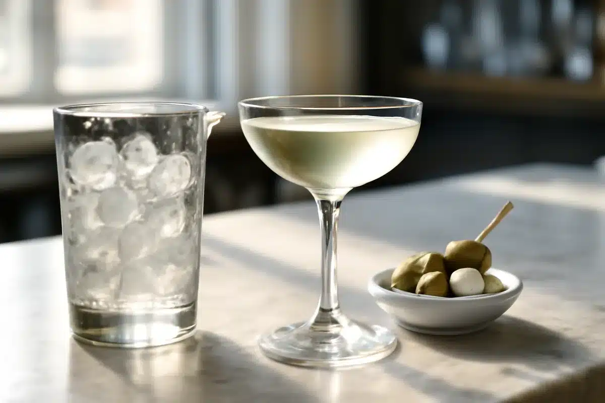 Gin salad dry martini recipe: how to garnish with three olives and two cocktail onions