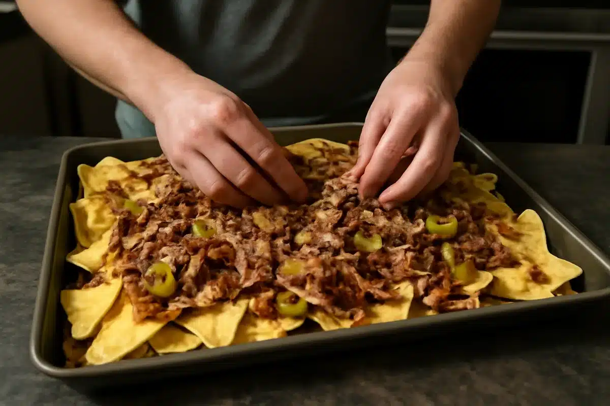 How to make pulled pork nachos with pepper jack and bacon?