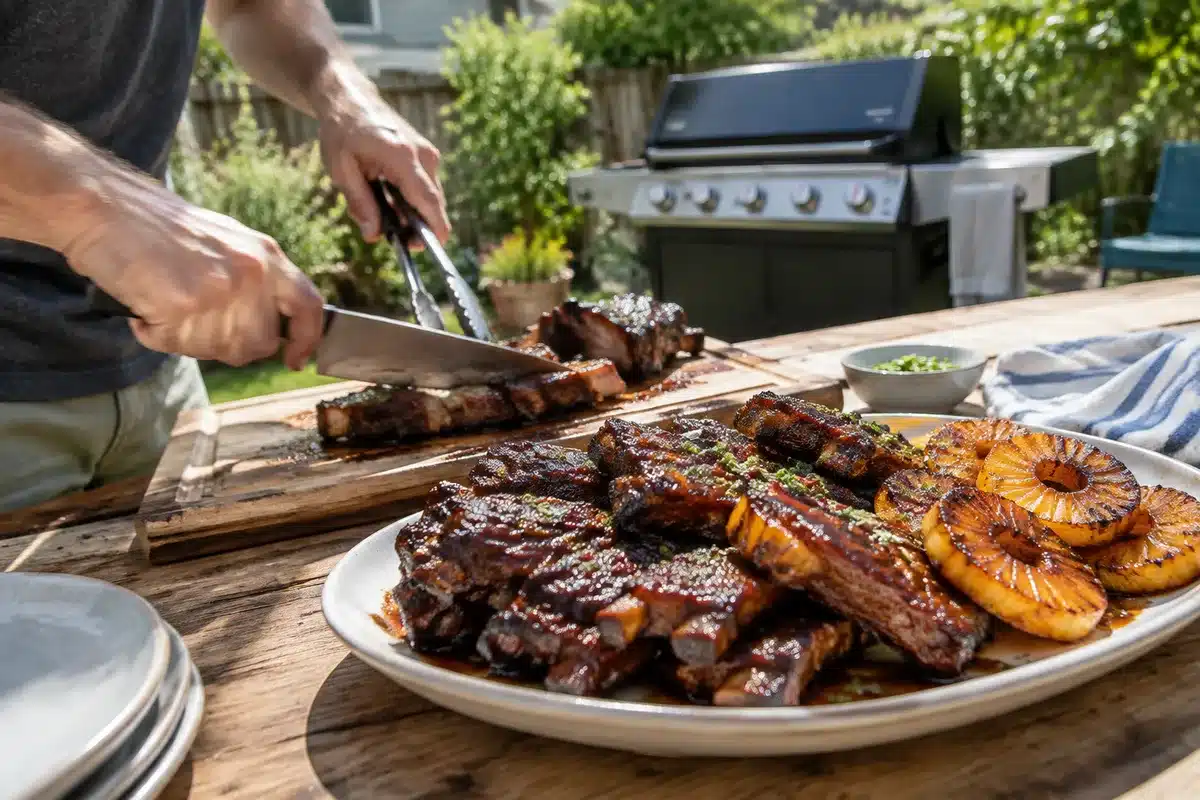 Easy Hawaiian-style BBQ short ribs recipe with grilled pineapple